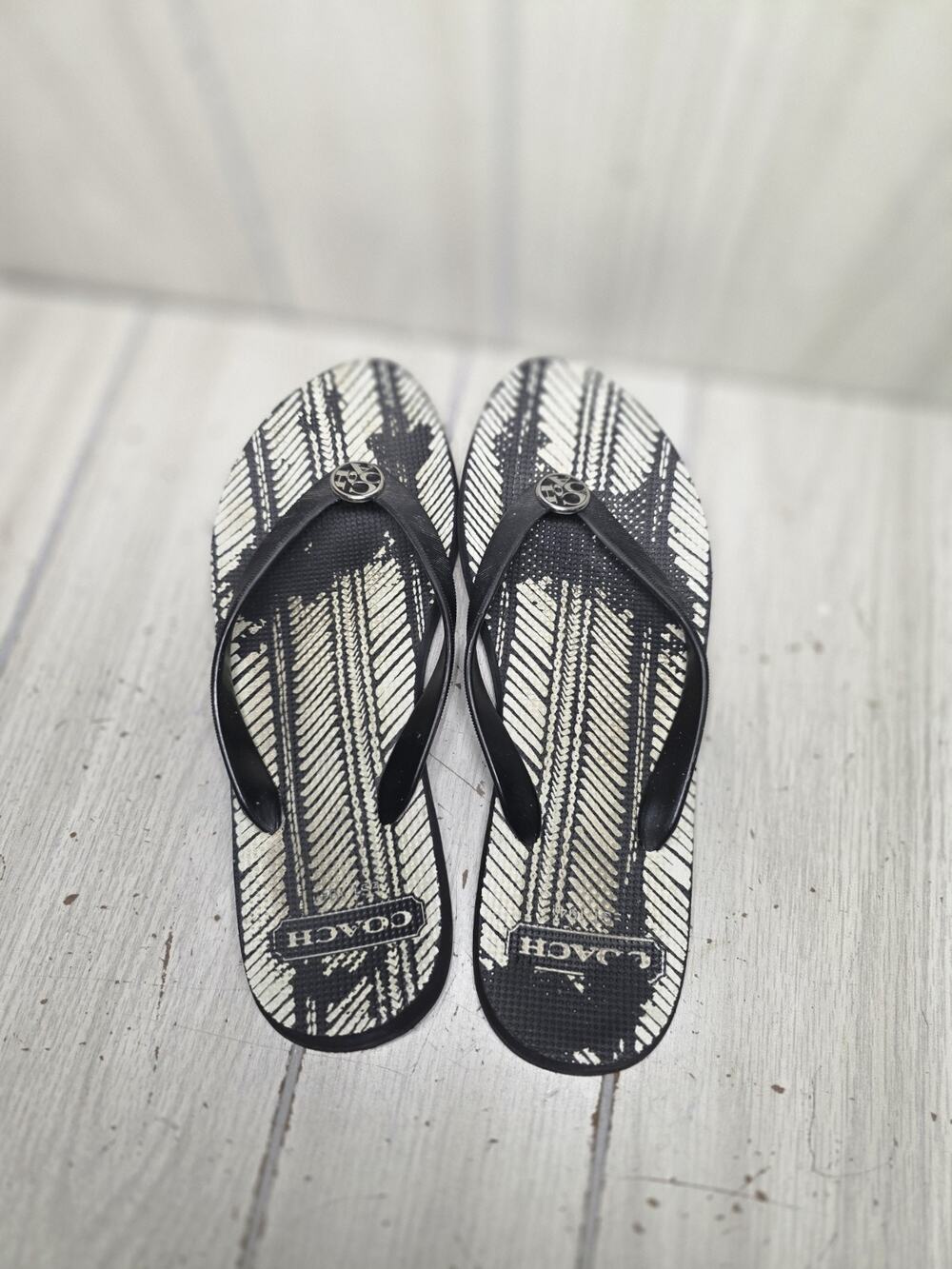 Coach Alessa Black And White Flip Flops Womens Size 8 Summer Beachy